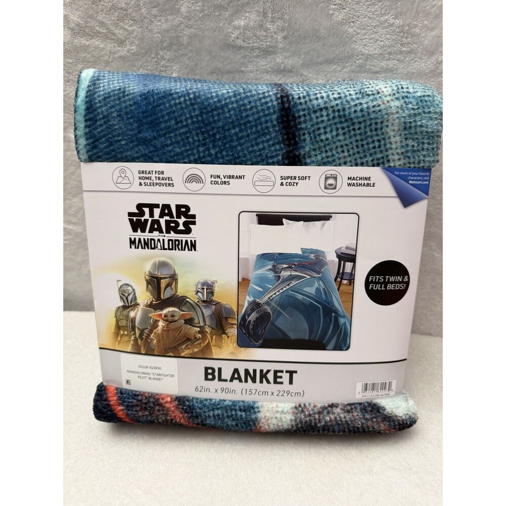 Star Wars Mandalorian Grogu Blanket Twin Full 62x90 Blue Soft Plush
